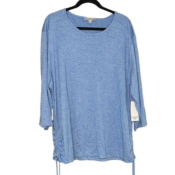 NWT SOUTHERN LADY Blue & White Striped 3/4 Sleeve Blouse Size 3X - Picture 1 of 9